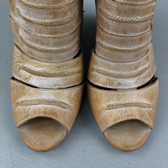 Max Studio Women's Size 7.5M Tan Brown Peep Toe Wedge Heel Ankle Booties Boots - Picture 5 of 14